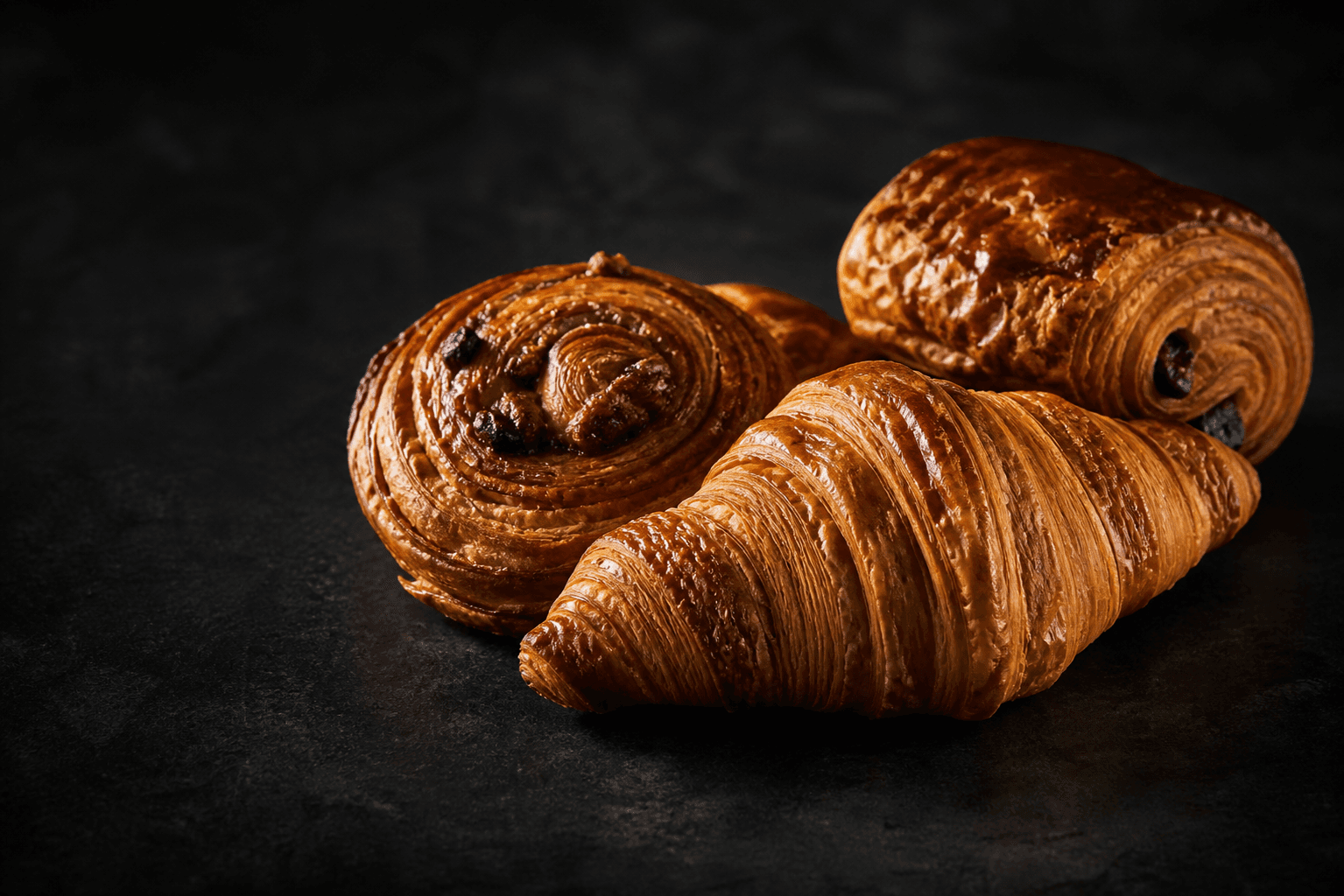 Fresh croissant and pastry arrangement